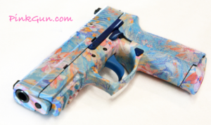 Customized sig sauer p320 in American royal blue and floral hydrographic and cerakote design patterns