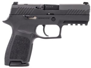 Sig Sauer P320 Compact 9mm pistol displayed in a right-side view, highlighting its durable construction and ergonomic grip design.