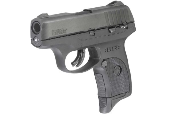 Ruger EC9s compact 9mm pistol featuring a finger grip extension floorplate for enhanced comfort.