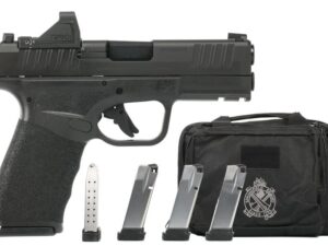 Springfield Armory Hellcat Pro OSP 9mm with Viridian RFX Green Dot Sight, four 17-round magazines, one 15-round magazine, and Springfield-branded pistol bag.