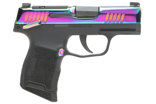 Right side view of the Rainbow Sig Sauer P365 .380 pistol