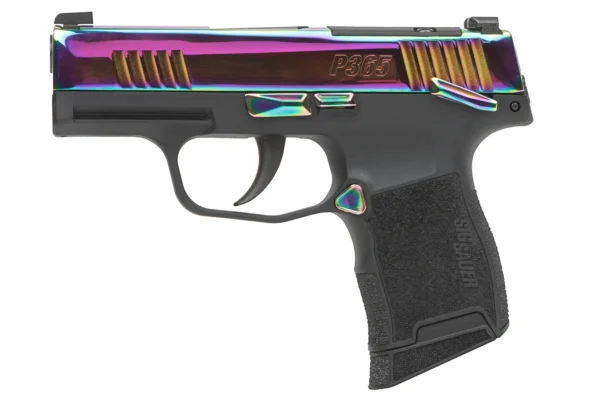 Left side view of the rainbow sig sauer p365 .380 acp pistol with manual safety