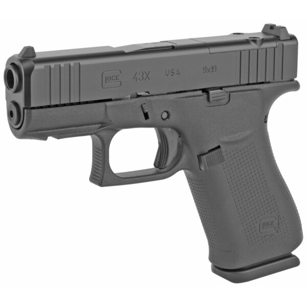 Glock 43X MOS 9mm pistol with black nitride finish and Slimline grip.