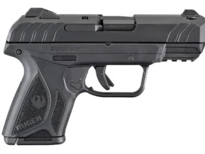 Right-side view of the Ruger Security-9 9mm compact pistol, highlighting detailed slide markings and a comfortable grip.