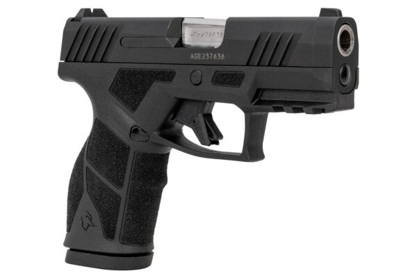 Angled front view of the Taurus GX2 9mm pistol showing the muzzle, slide serrations, and ergonomic design.